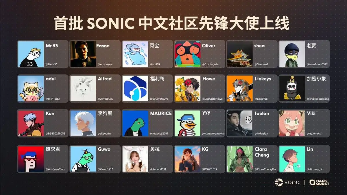 Sonic 宣布中文社区先锋大使上线，包含 24 位华语建设者