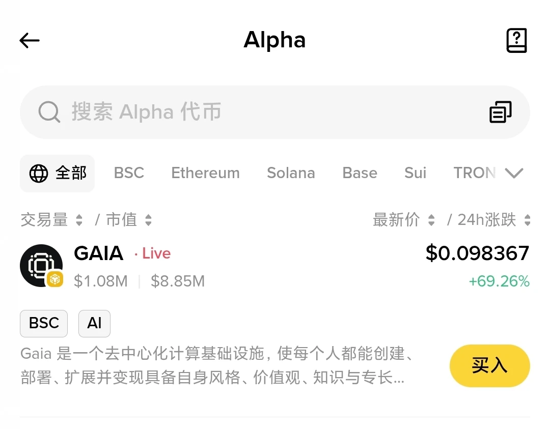 Binance Alpha上线GAIA代币