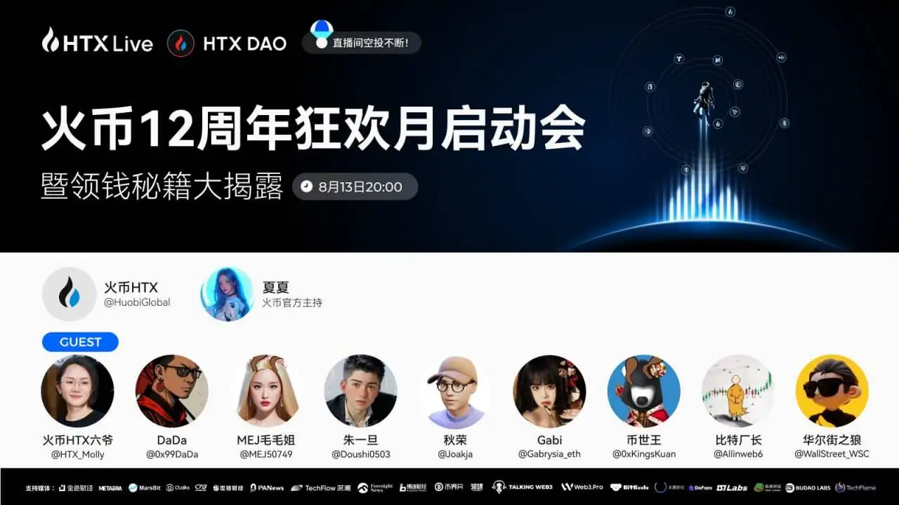 火币HTX联合HTX DAO举办12周年庆典直播，众KOL齐聚揭晓空投福利