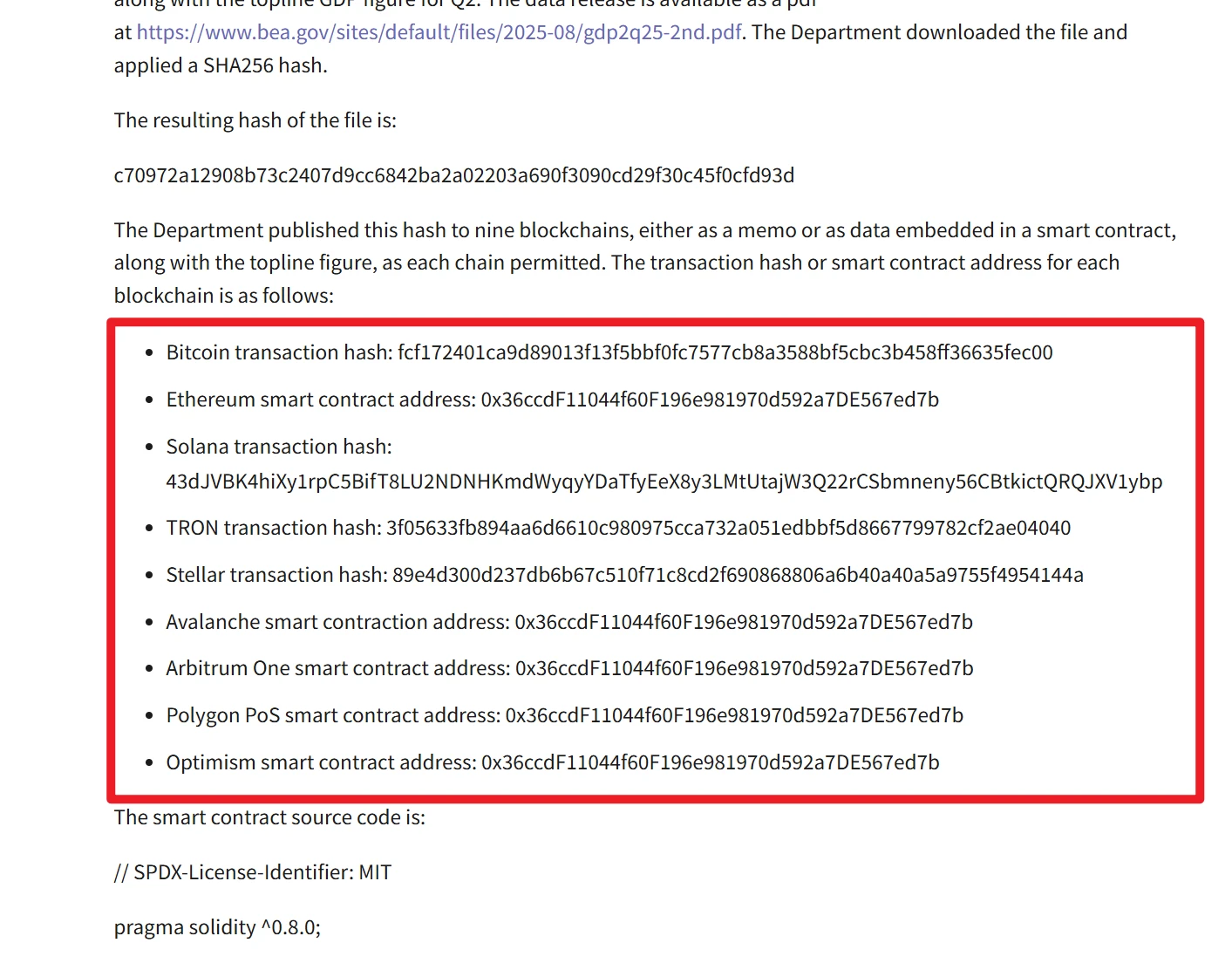 美国商务部与Chainlink公布GDP上链公链名单存差异
