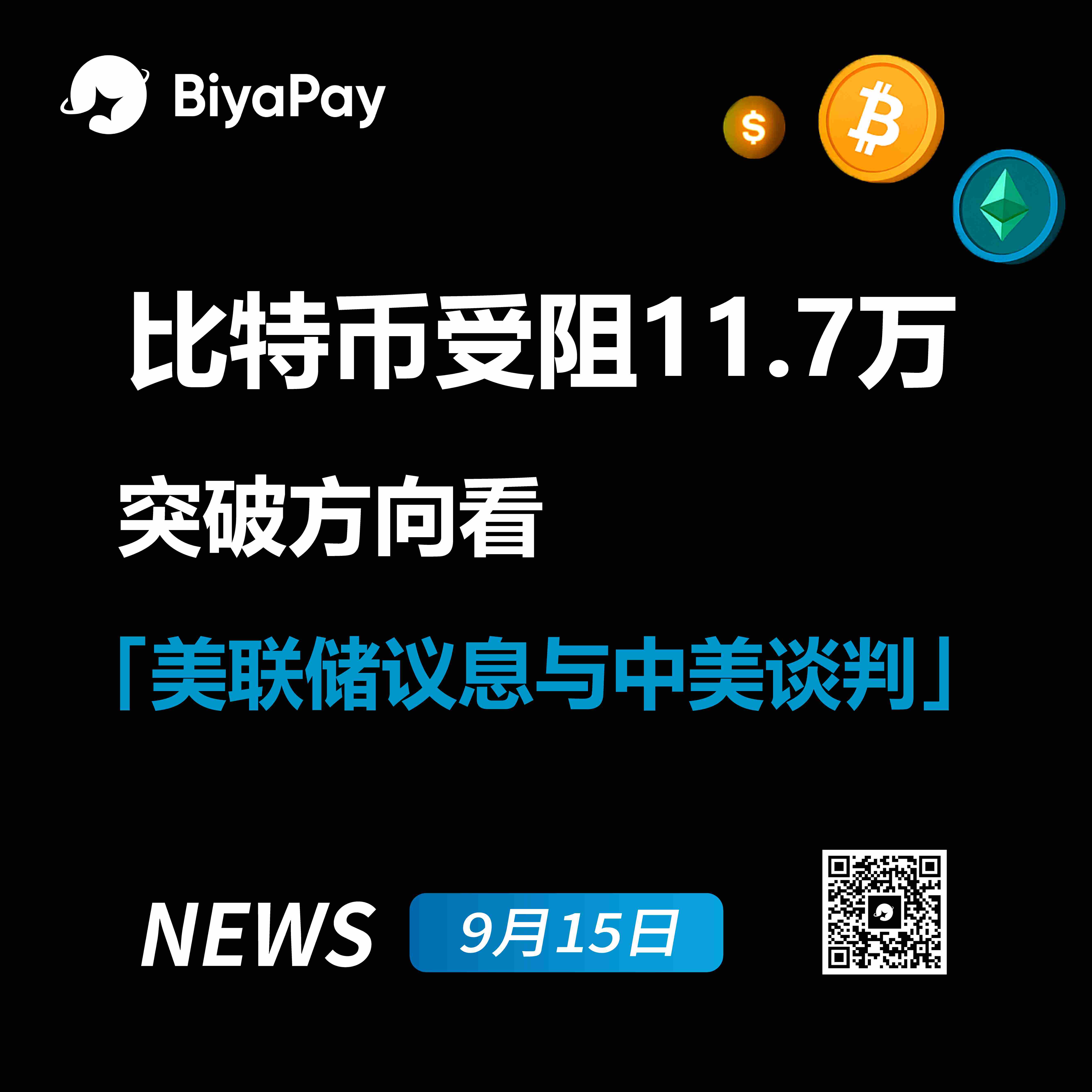 比特币震蕩於11.4萬至11.7萬美元區間，美聯儲政策與中美談判成關鍵變量